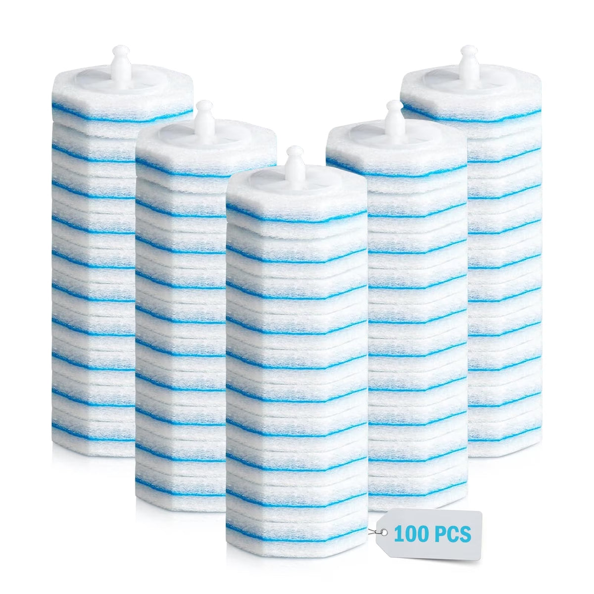 100 Count Disposable Toilet Bowl Wand Refills, 3-Layer Toilet Bowl Cleaning Pads, Compatible with Most Toilet Bowl Wand Handles, Bathroom Scrubber Replacement Heads