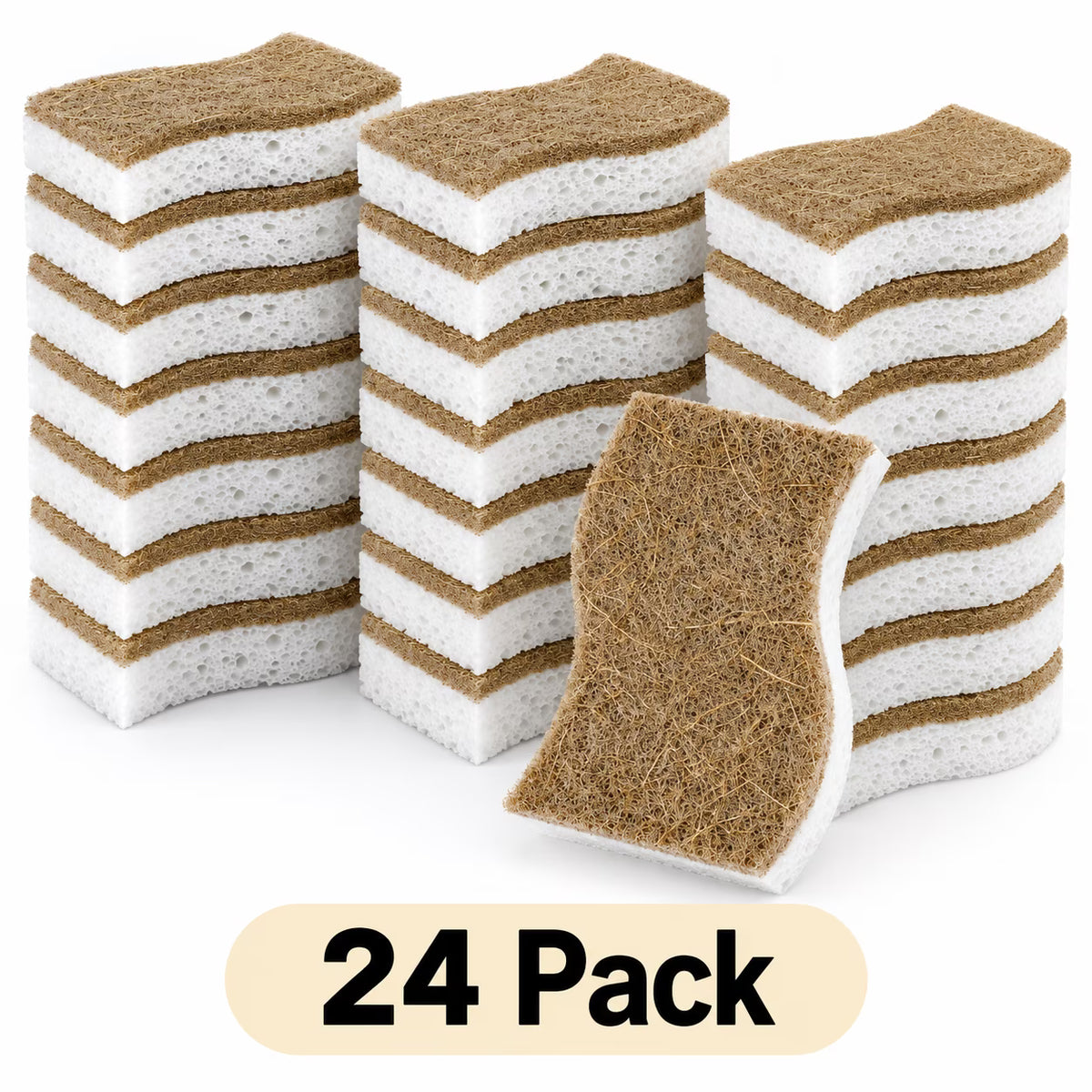 24 Count Kitchen Sponges, Non Scratch Sponges for Dishes, Natural Cellulose Dish Sponge with Scrub Pad for Non Stick Cookware, Sink, Stove & Bathroom Cleaning, Bulk Pack for Everyday Use