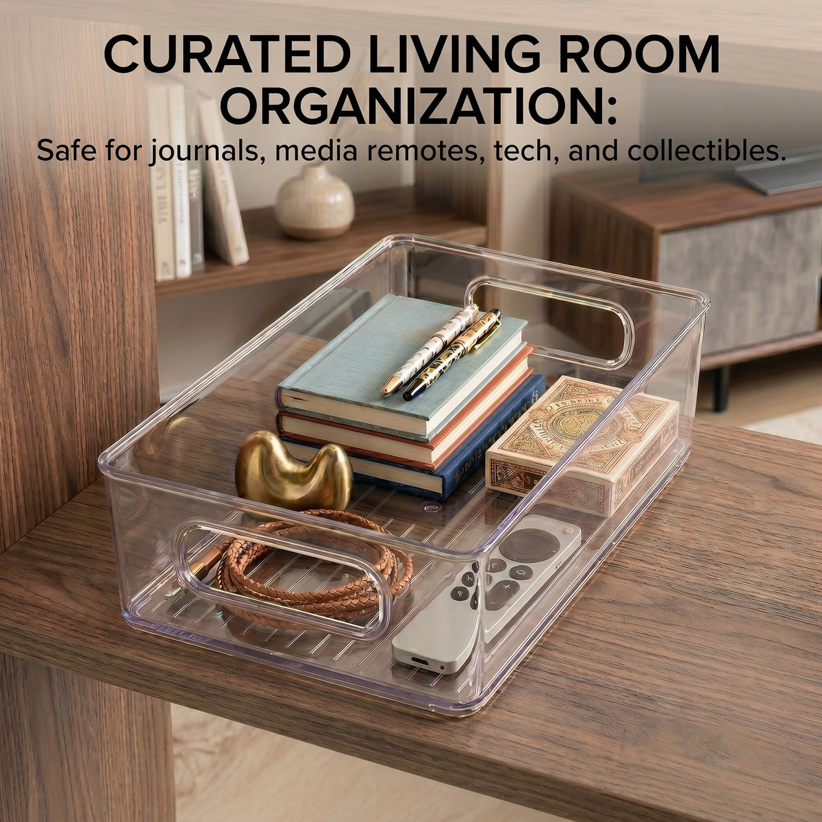 Clear Plastic Storage Bins with Handles, Stackable Pantry Organizers and Storage for Kitchen Cabinets, Fridge, Freezer, Shelves, Drawers, Fruit, Snacks and Household Items