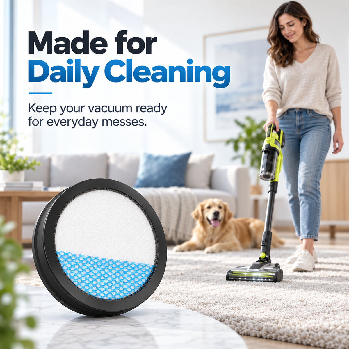 6 Pack Vacuum Filter Replacement Compatible with Ryobi PCL720 PBLSV716 and PBLSV717, 4.3 Inch Washable Reusable Pleated Filter