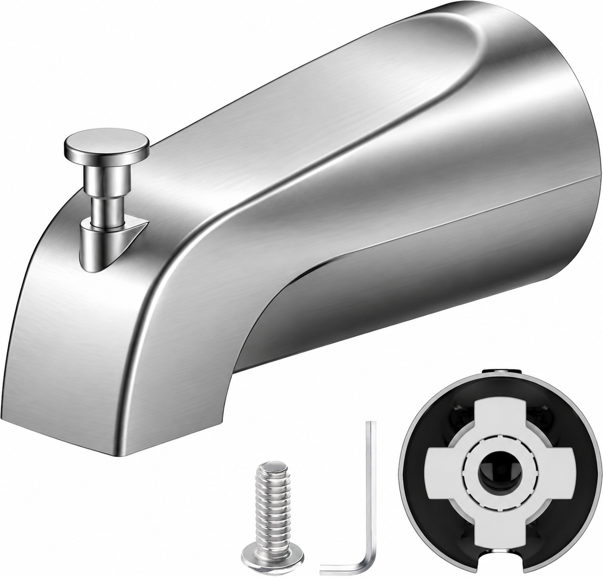 Tub Spout with Diverter, Silve Metal Slip-On Tub Faucet, Pull-Up Diverter for Bathtub & Shower, Slip Fit Connection for 1/2 in Copper Tube, Screw Tight Mount, No Solder Required for Bathroom Plumbing