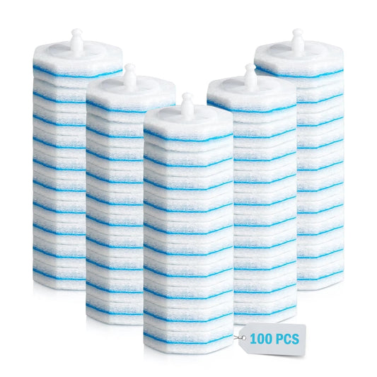 100 Count Disposable Toilet Bowl Wand Refills, 3-Layer Toilet Bowl Cleaning Pads, Compatible with Most Toilet Bowl Wand Handles, Bathroom Scrubber Replacement Heads