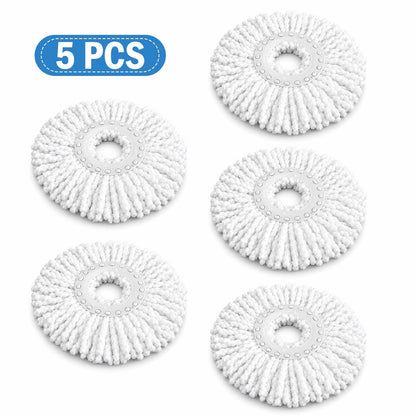 5 Pack Microfiber Mop Head Replacement, Spin Mop Head Refill for 360 Spin Mop, Round Standard Size Mop Replacement Heads, Microfiber Mop Refills for Floor Cleaning, White