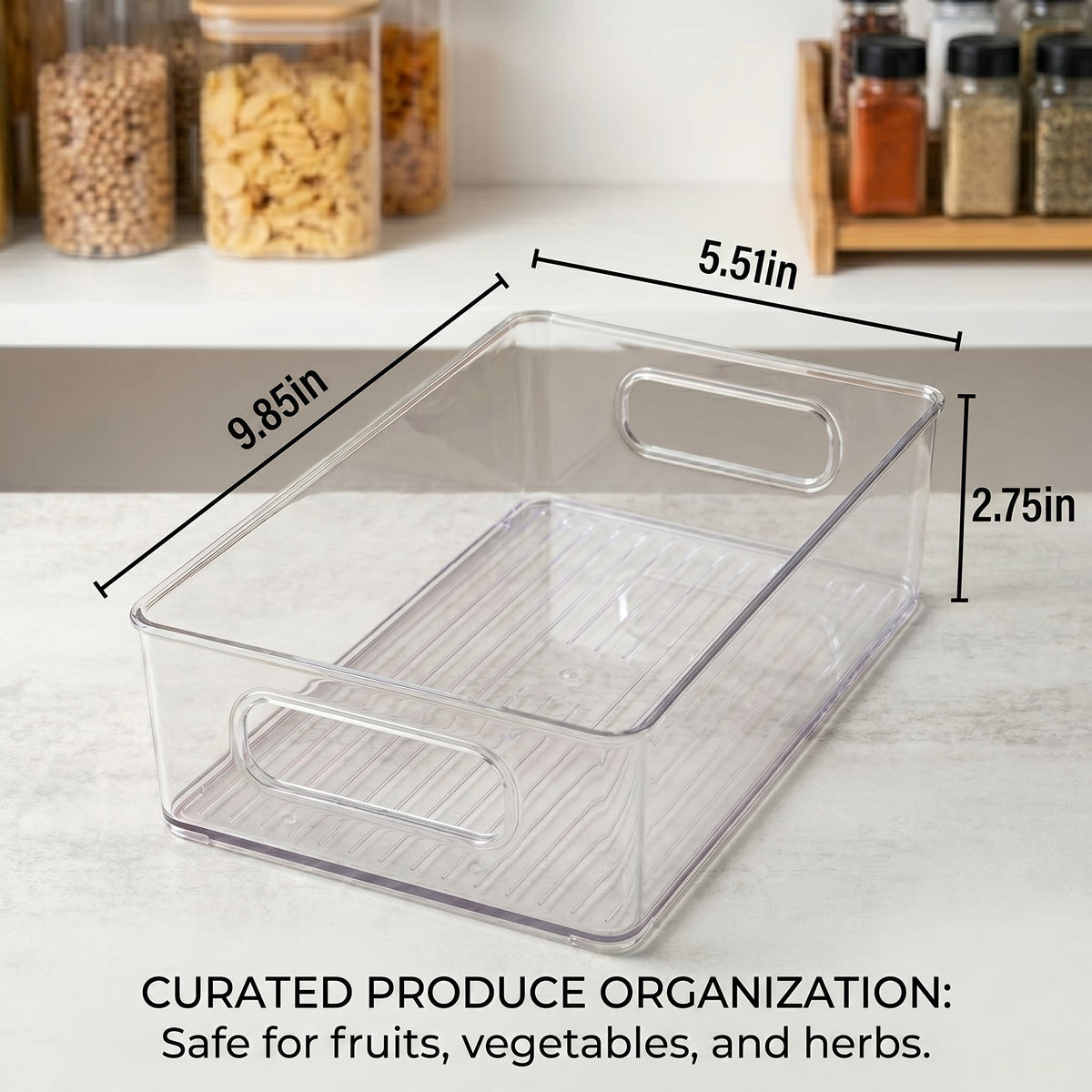 Clear Plastic Storage Bins with Handles, Stackable Pantry Organizers and Storage for Kitchen Cabinets, Fridge, Freezer, Shelves, Drawers, Fruit, Snacks and Household Items