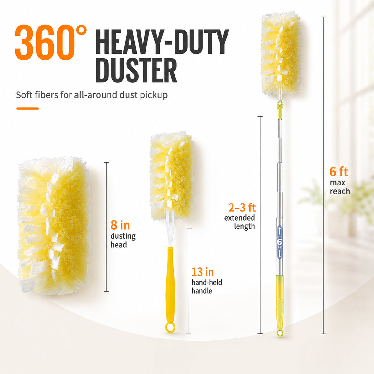 50 Pack 360-Degree Duster Refills, High-Density Duster Heads, Yellow