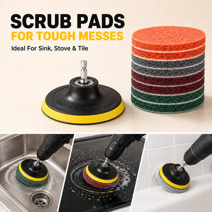 30-Piece Drill Brush Attachments for Cleaning, Yellow Nylon Drill Brush Set with Extension Rod, Gap Brushes, Scrub Pads and Multiple Brush Sizes for Bathroom, Grout, Tile, Tub and Floor