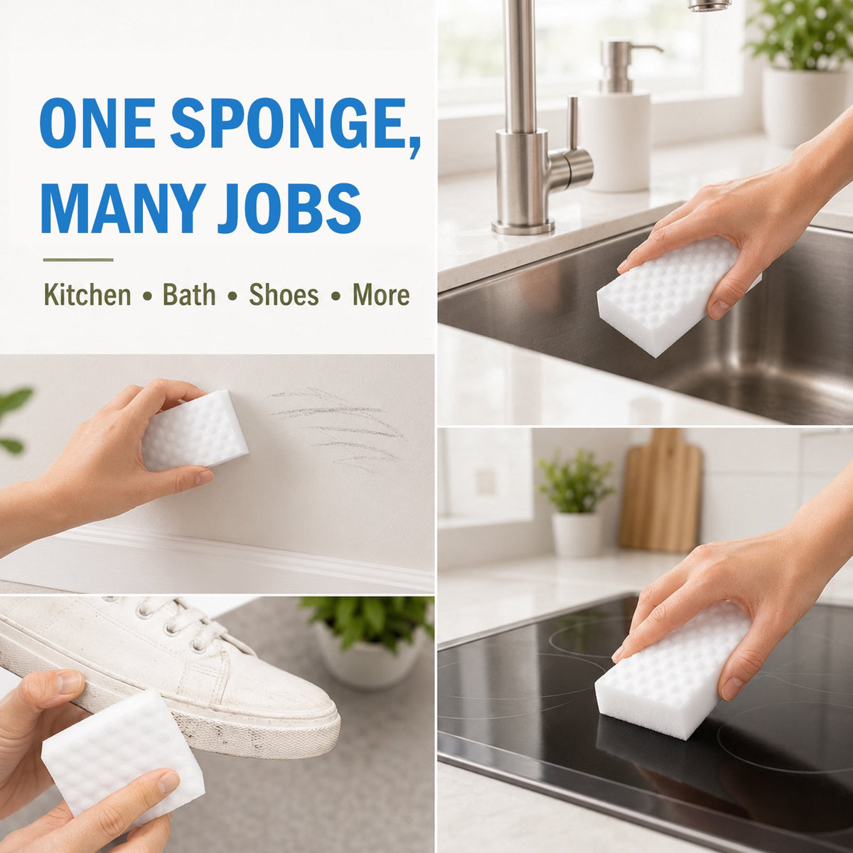 2X Density Extra Thick Magic Sponge Eraser, Melamine Sponge Pads for Kitchen, Bathroom, Walls, Dishes and Car, Cut-to-Size Non-Scratch Foam Sponges (80-Pack)