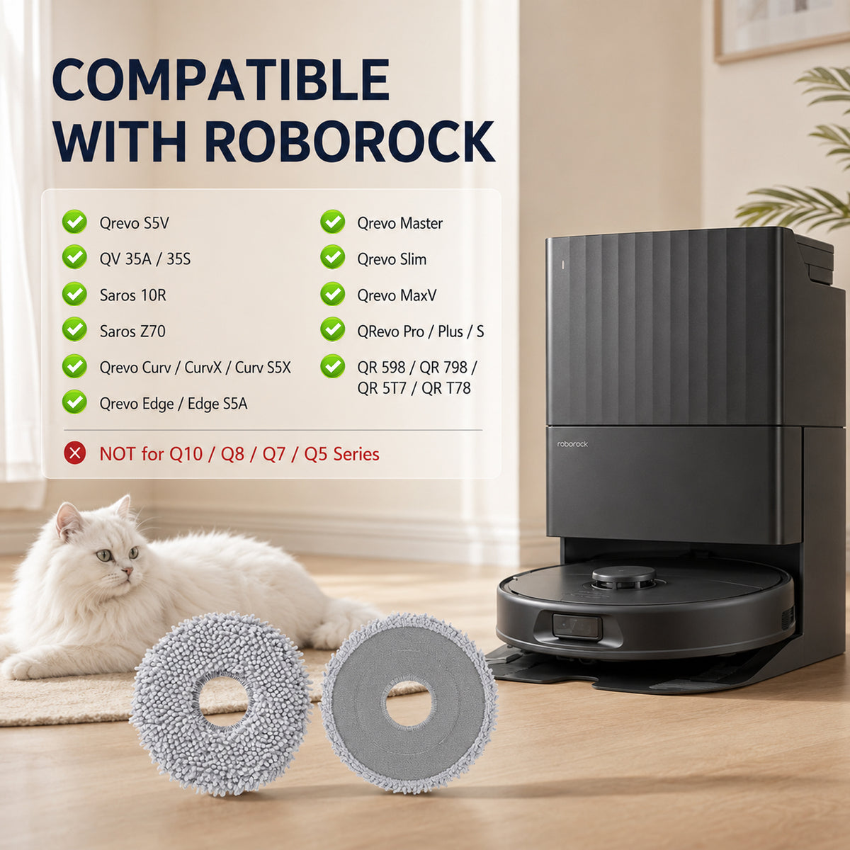 8 Pack Microfiber Mop Pads for Q Revo Series, QV 35A/35S, S5V and Saros 10R Robot Vacuums