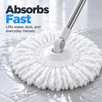 5 Pack Microfiber Mop Head Replacement, Spin Mop Head Refill for 360 Spin Mop, Round Standard Size Mop Replacement Heads, Microfiber Mop Refills for Floor Cleaning, White