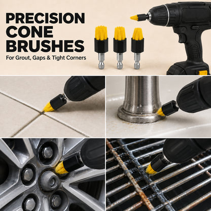 30-Piece Drill Brush Attachments for Cleaning, Yellow Nylon Drill Brush Set with Extension Rod, Gap Brushes, Scrub Pads and Multiple Brush Sizes for Bathroom, Grout, Tile, Tub and Floor