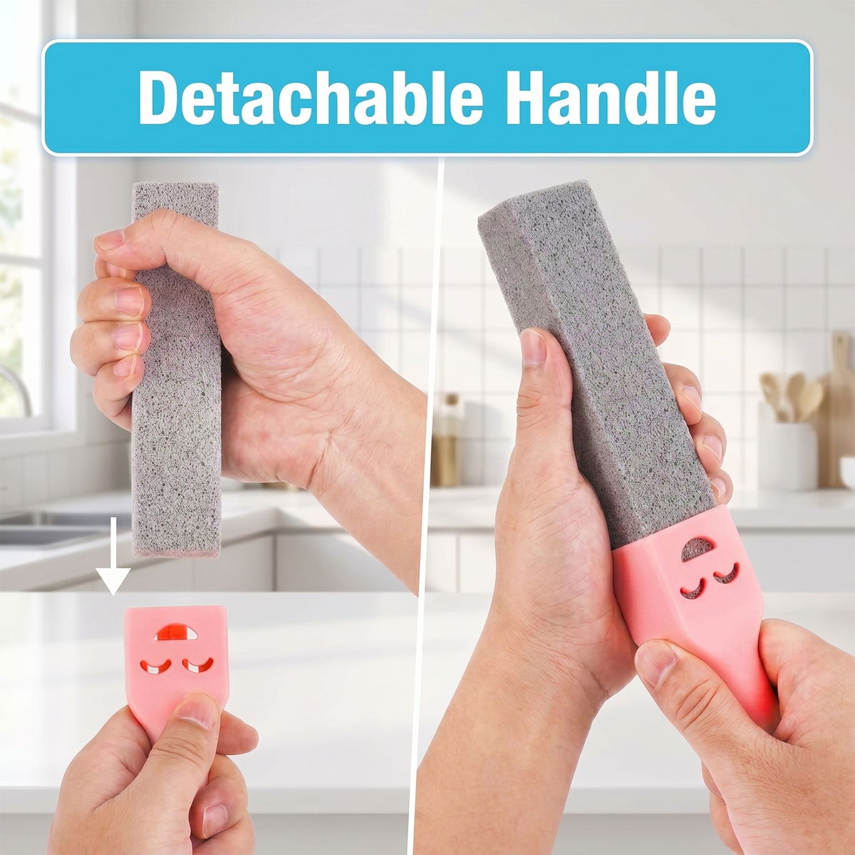 34 Pack Pumice Stone Toilet Bowl Cleaner with 3 Universal Handles, Grey Pumice Stones for Toilets, Bathrooms, Sinks, Grills & Stoves, Scouring Stick for Hard Water Rings & Rust
