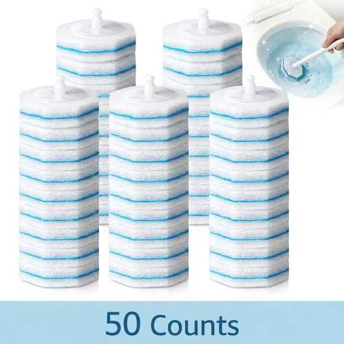 50 Count Disposable Toilet Bowl Wand Refills, 3-Layer Toilet Bowl Cleaning Pads, Compatible with Most Toilet Bowl Wand Handles, Bathroom Scrubber Replacement Heads