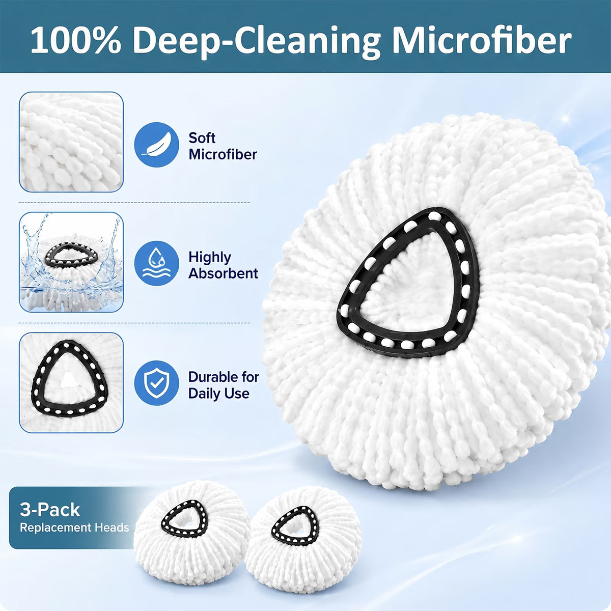 12 Pack Mop Heads Replacements, Microfiber Spin Mop Replacement Head Refills, Machine Washable Mop Replace Head for Hardwood, Tile & Laminate