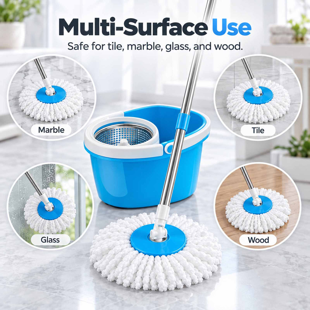 5 Pack Microfiber Mop Head Replacement, Spin Mop Head Refill for 360 Spin Mop, Round Standard Size Mop Replacement Heads, Microfiber Mop Refills for Floor Cleaning, White