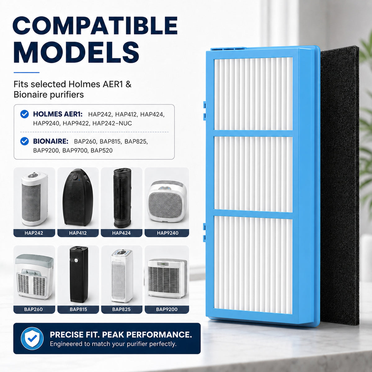 Compatible with Holmes Air Purifier Replacement Cartridges, 6-Pack, 2 Premium Media and 4 Activated Carbon Boosters, Long-Lasting Odor and VOC Control for Home, Office, Bedroom, 1.2 x 10 x 4.6 Inches