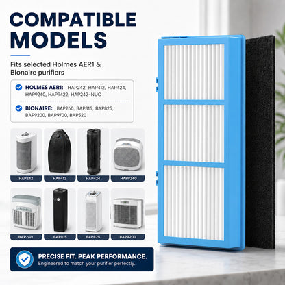 Compatible with Holmes Air Purifier Replacement Cartridges, 6-Pack, 2 Premium Media and 4 Activated Carbon Boosters, Long-Lasting Odor and VOC Control for Home, Office, Bedroom, 1.2 x 10 x 4.6 Inches