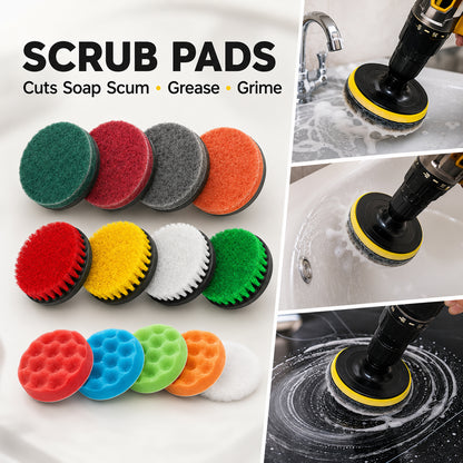 30-Piece Drill Brush Attachments for Cleaning, Yellow Nylon Drill Brush Set with Extension Rod, Gap Brushes, Scrub Pads and Multiple Brush Sizes for Bathroom, Grout, Tile, Tub and Floor