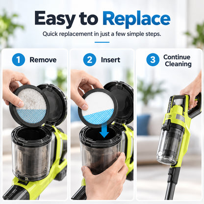 6 Pack Vacuum Filter Replacement Compatible with Ryobi PCL720 PBLSV716 and PBLSV717, 4.3 Inch Washable Reusable Pleated Filter