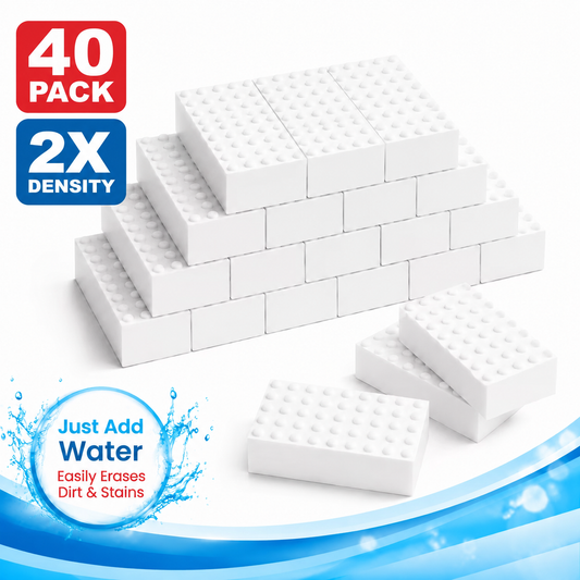 2X Density Extra Thick Magic Sponge Eraser, Melamine Sponge Pads for Kitchen, Bathroom, Walls, Dishes and Car, Cut-to-Size Non-Scratch Foam Sponges (40-Pack)