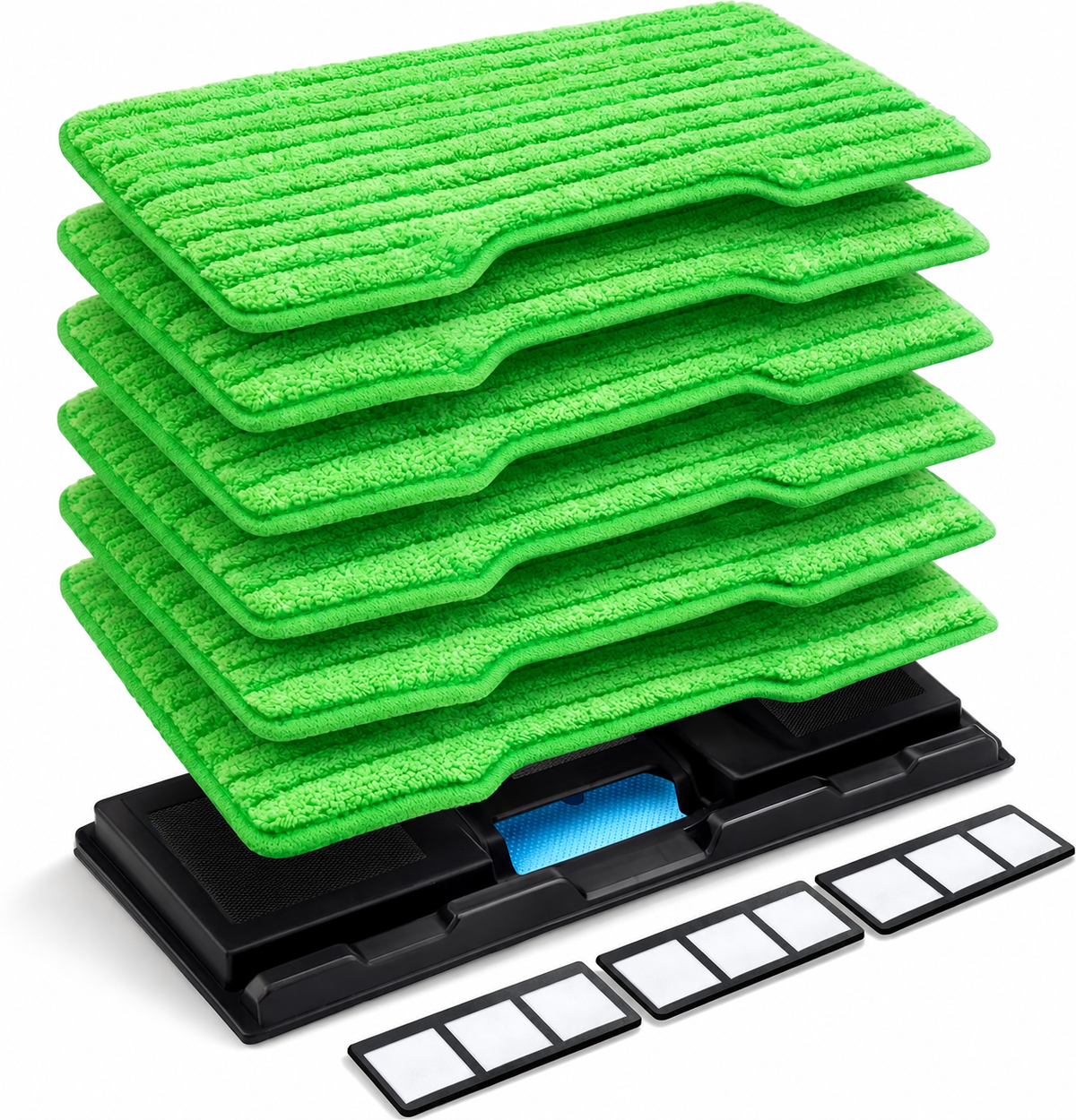 Reusable Mop Replacement Pads Compatible with Shark Vacmop VM252 VM250 VM200 QM250 VM190, Upgraded Washable Mop Refills for Hard Floor Cleaning (1 Dirt Chamber + 3 Replacement Filters + 6 Pads)