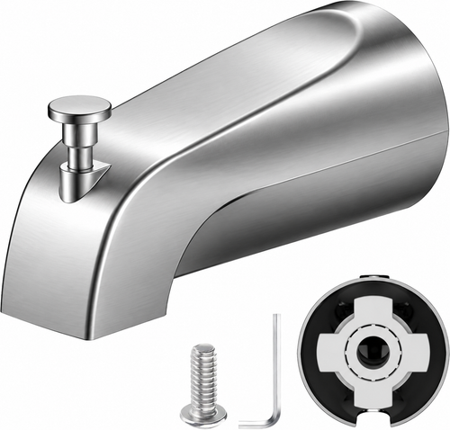 Tub Spout with Diverter, Silve Metal Slip-On Tub Faucet, Pull-Up Diverter for Bathtub & Shower, Slip Fit Connection for 1/2 in Copper Tube, Screw Tight Mount, No Solder Required for Bathroom Plumbing