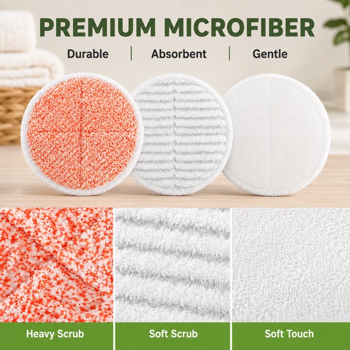 8 Pack Spinwave Replacement Pads for 2124, 2039A, 2307, 23157 & 23159, Washable Mop Pads with Soft, Scrubby & Heavy Scrub Pads