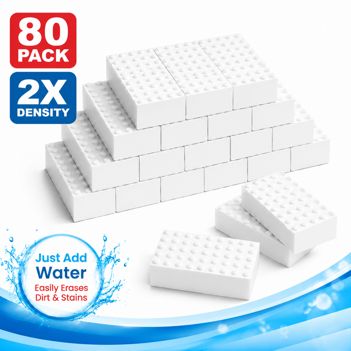 2X Density Extra Thick Magic Sponge Eraser, Melamine Sponge Pads for Kitchen, Bathroom, Walls, Dishes and Car, Cut-to-Size Non-Scratch Foam Sponges (80-Pack)