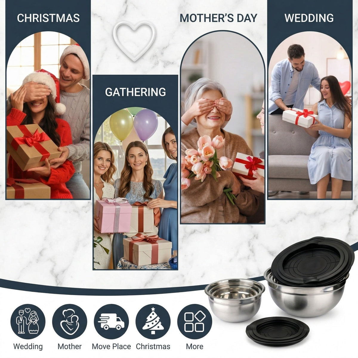 21-Piece Stainless Steel Mixing Bowl Set with Lids — 7 Nesting Sizes (0.7/1/1.5/2/2.5/3.5/4.2 QT ), Kitchen Gadgets Included, Secure-Fit Covers