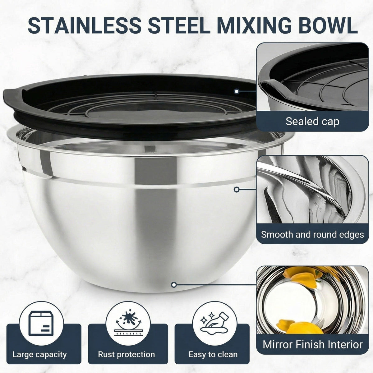 21-Piece Stainless Steel Mixing Bowl Set with Lids — 7 Nesting Sizes (0.7/1/1.5/2/2.5/3.5/4.2 QT ), Kitchen Gadgets Included, Secure-Fit Covers