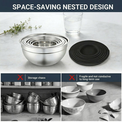21-Piece Stainless Steel Mixing Bowl Set with Lids — 7 Nesting Sizes (0.7/1/1.5/2/2.5/3.5/4.2 QT ), Kitchen Gadgets Included, Secure-Fit Covers